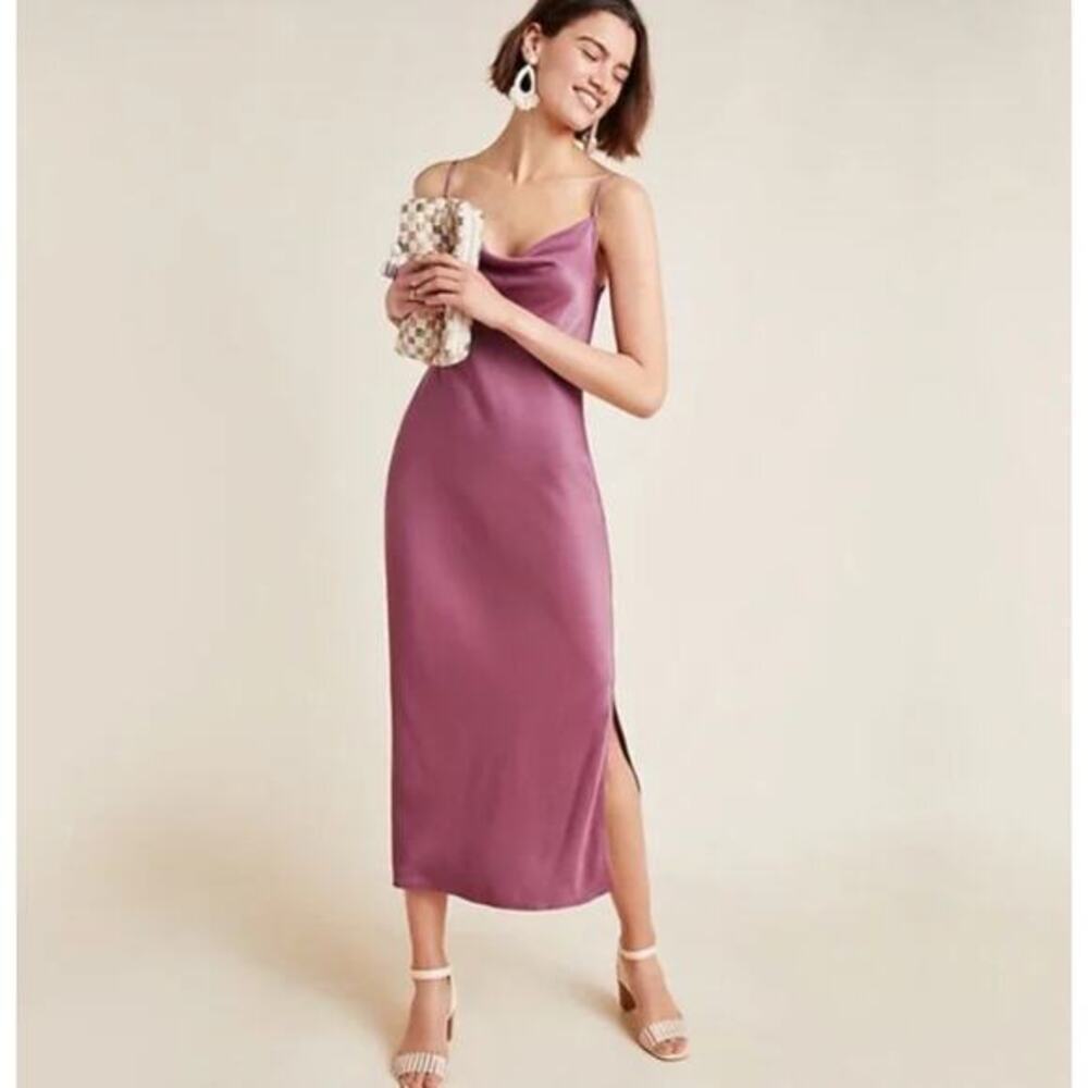 Anthropologie Elyse Plum Satin Slip Midi Dress - Size M - Picture 1 of 10